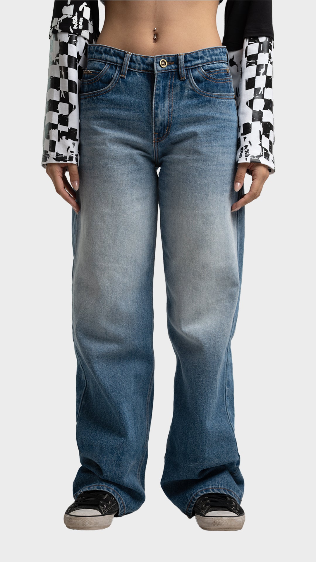 Incroy & Merv women's baggy loose fit nitro blue denim jeans.