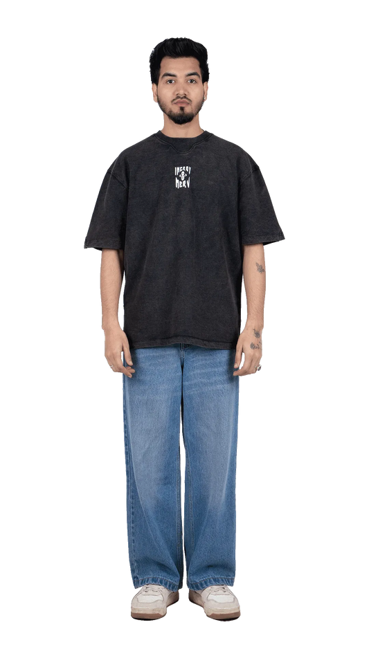 Oversized graphic t-shirt by Incroy Merv. Agile streetwear t-shirt in washed black cotton styled with baggy jeans.