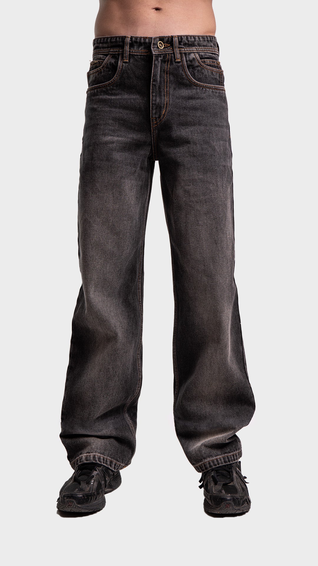 Incroy & Merv men's baggy loose fit smoked grey denim jeans.