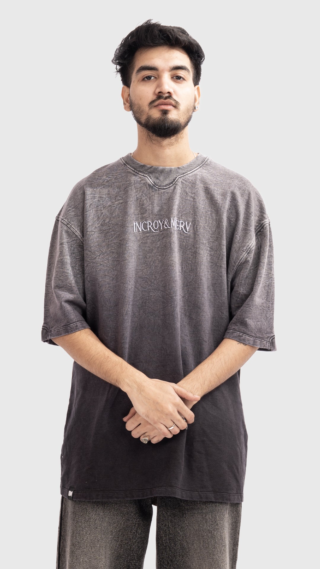 Incroy & Merv men's oversized streetwear t-shirt in vanished charcoal grey wash