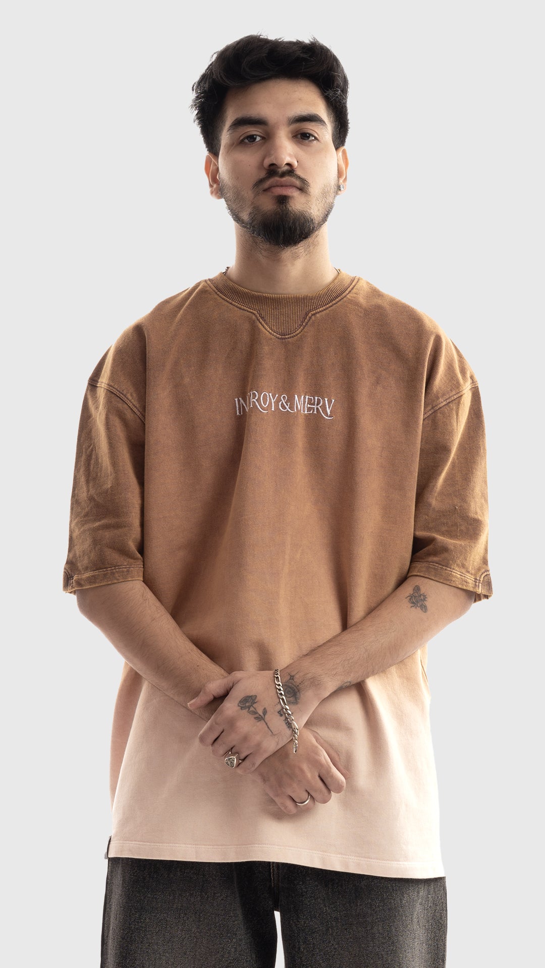 Incroy & Merv men's oversized streetwear t-shirt in vanished dust brown wash