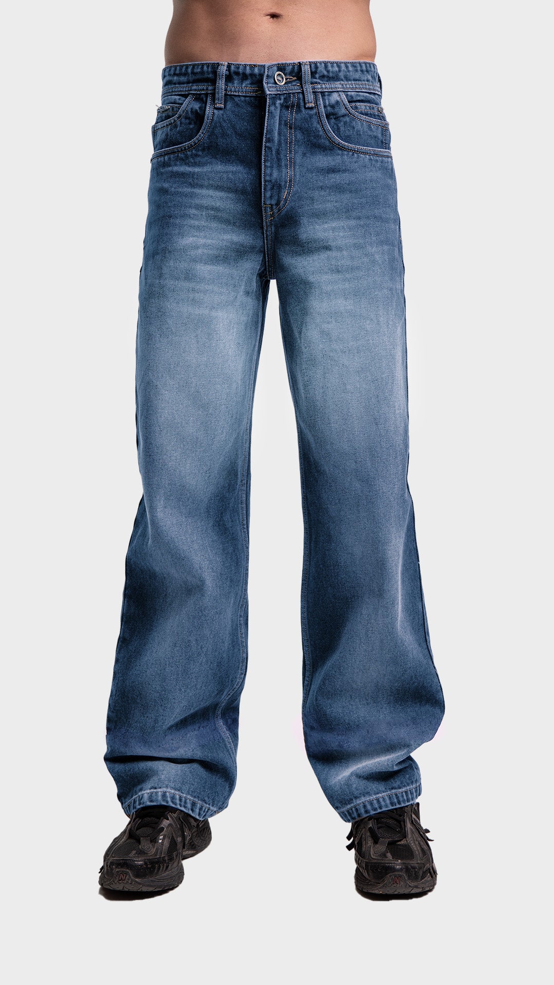 Incroy & Merv men's baggy loose fit blue denim jeans.