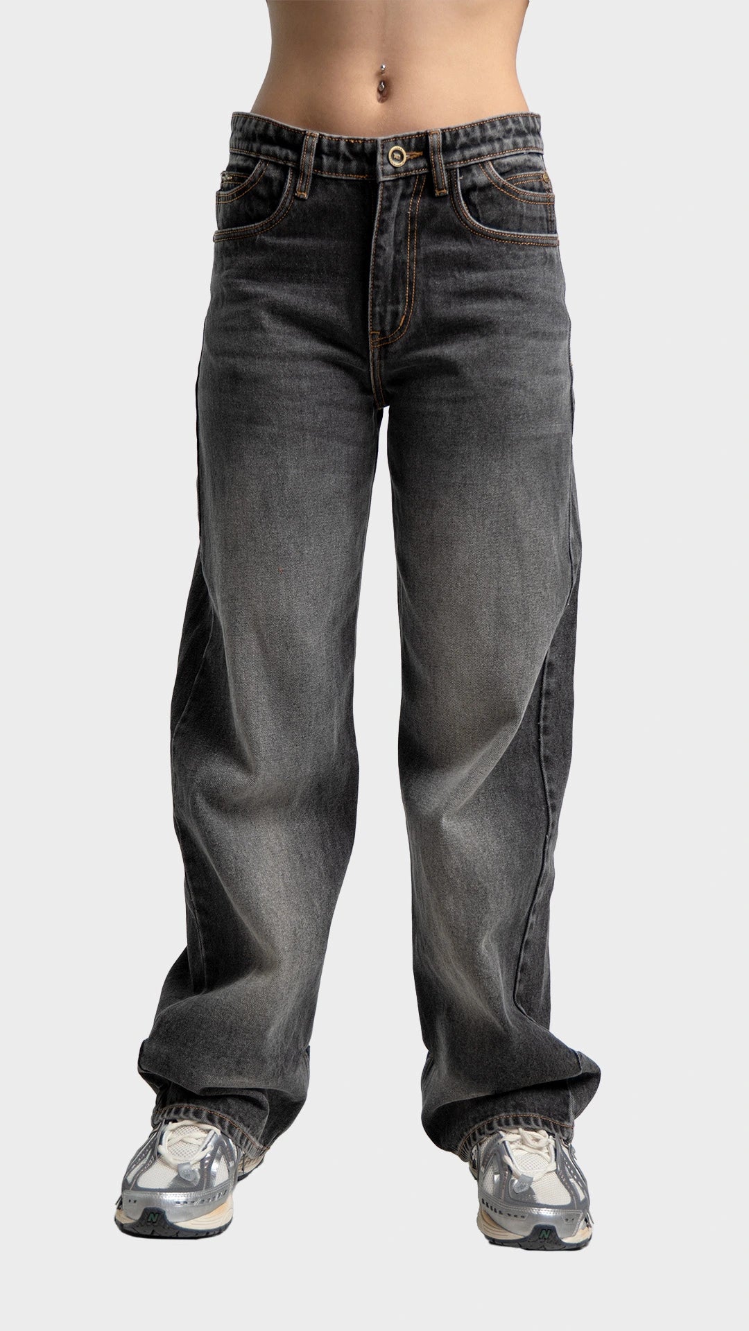 Incroy & Merv women's baggy loose fit smoked grey denim jeans.