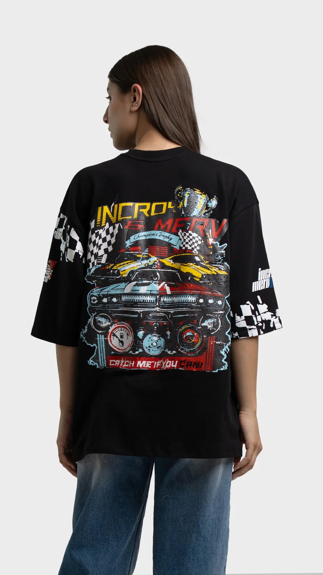 Racing graphic t-shirt with back print. Incroy & Merv vintage style car racing graphic tee in black.